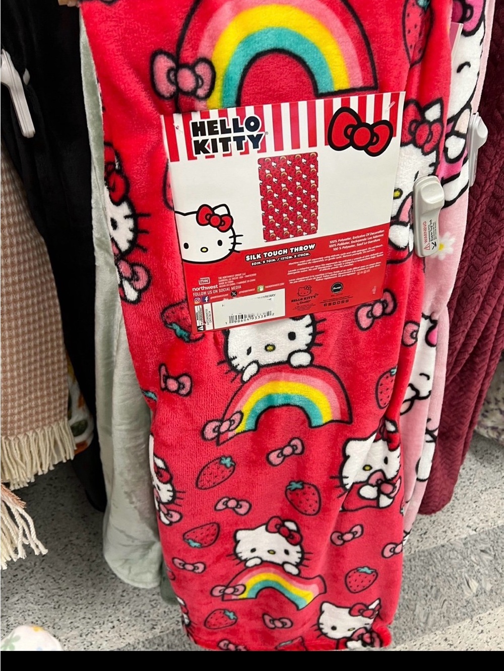 Hello Kitty Pink Rainbow & Strawberry Plush Throw Blanket